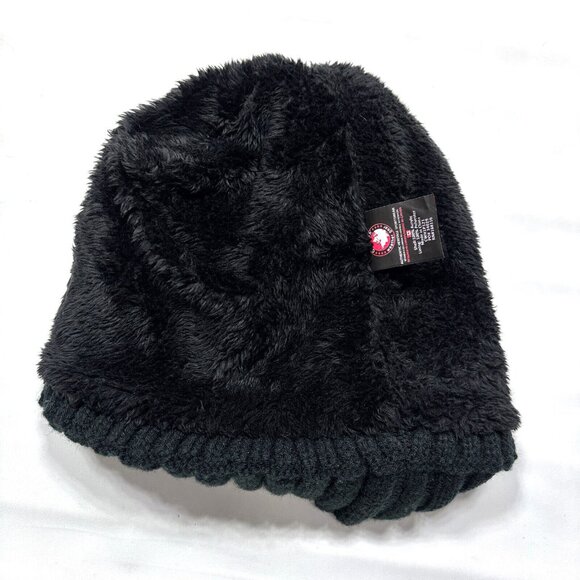 Canada Weather Gear Black Heavyweight Knit Plush Lined Cuffed Beanie Cap Hat - Picture 4 of 5
